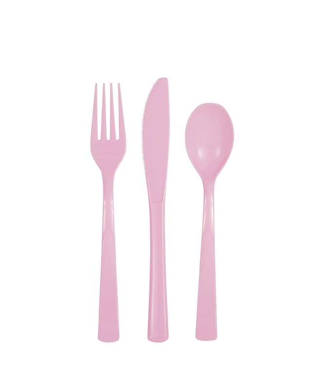Cubiertos Plastico Rosa Pastel ***OFERTA DTO NO ACUMULABLE