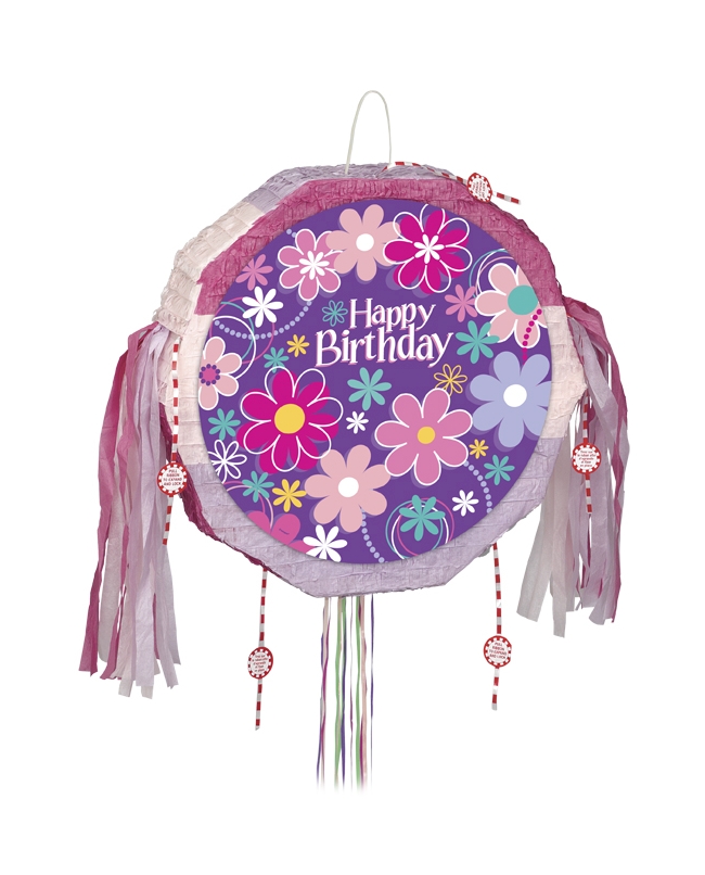 Piñata Plana Tirar Desplegable Margaritas H. Bday 47X47cm