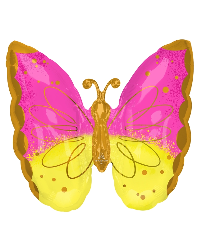 Forma Mariposa Rosa Y Amarilla 63X63cm