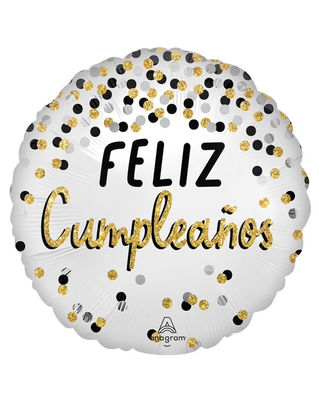 18/45cm Feliz Cumpleaños Negro/Plata/Oro
