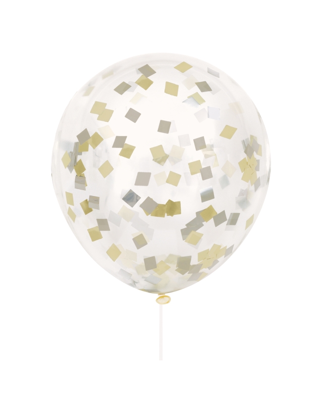 Globos Latex 30,5cm Transparentes +Confeti Foil Oro Y Plata
