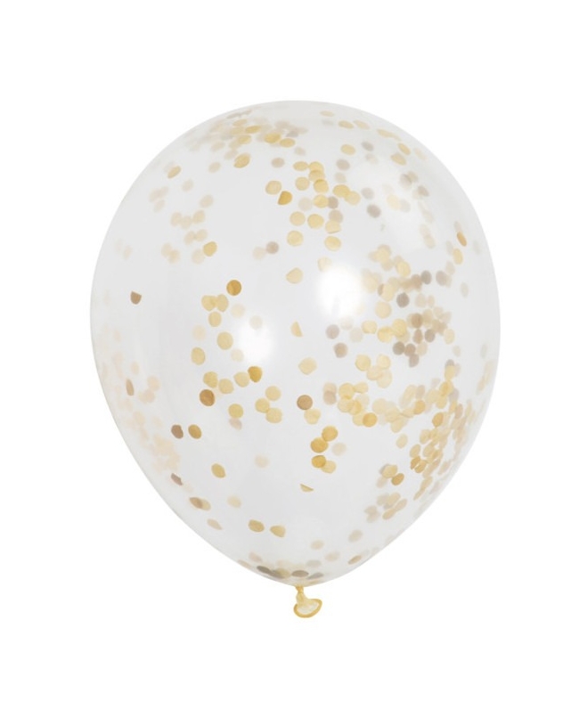 Globos Latex 30,5cm Transparentes Confeti Oro