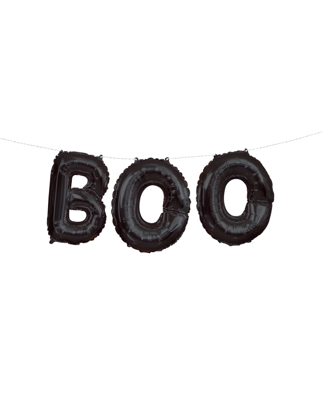 Kit Guirnalda Globos Foil Letras Boo Negro 35,5cm