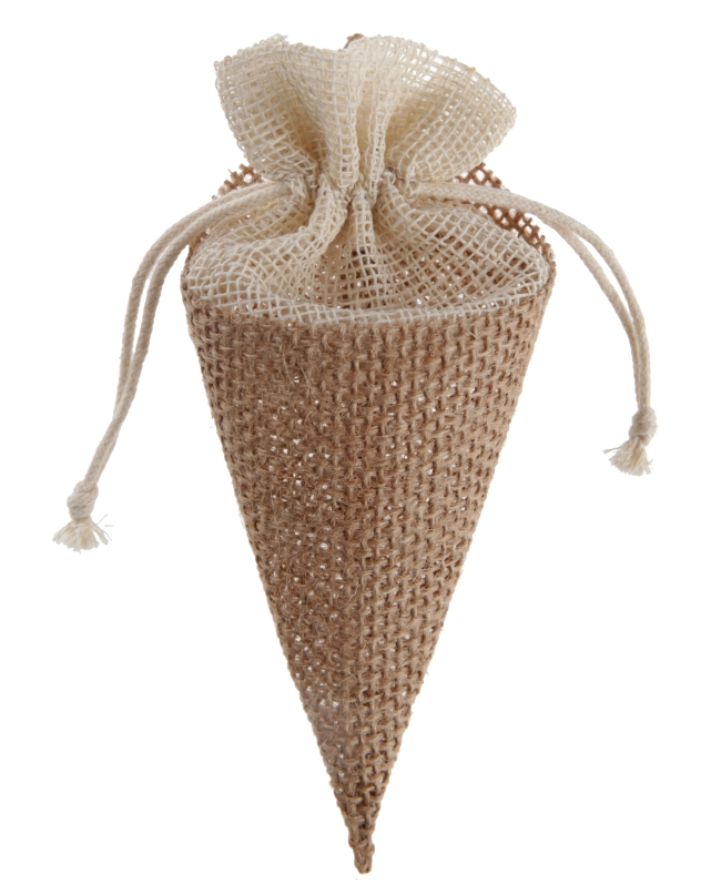 Contenedor Cono Tela Natural 7.5 X 16cm Yute ***OFERTA DTO NO ACUMULABLE