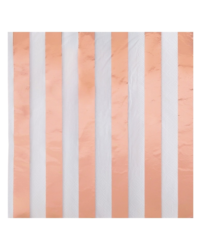 Servilletas 33X33cm Rayas Foil Rosa Oro Estamp.Metal