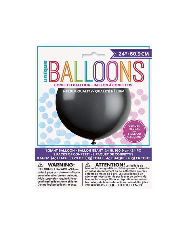 Globo Latex 60cm Negro Revelacion Genero Y Confeti