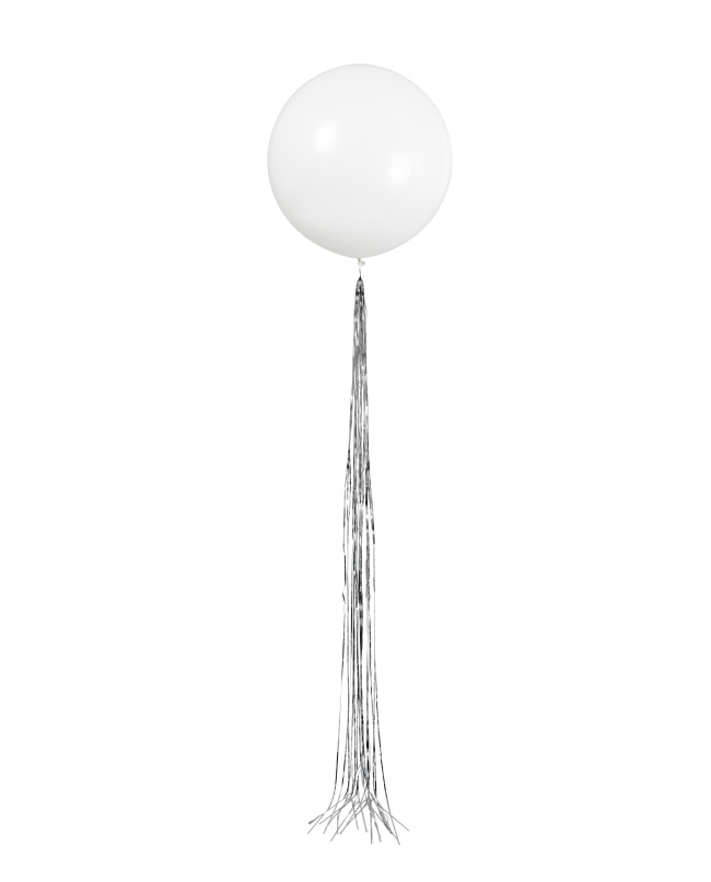 Globo Latex 61cm Blanco Cola Plata
