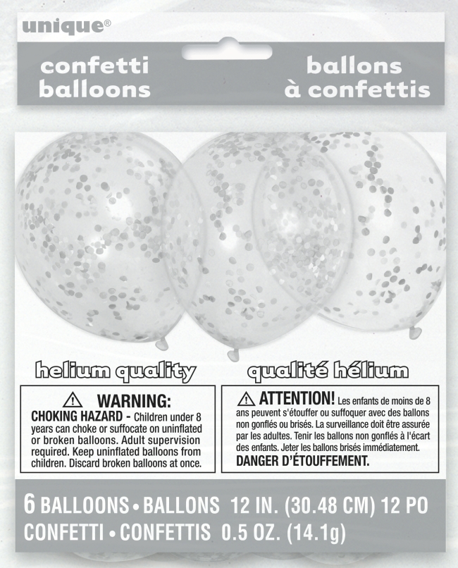 Globos Latex 30,5cm Transparentes Confeti Plata