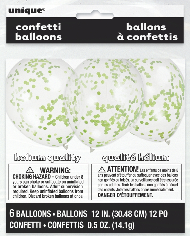 Globos Latex 30,5cm Transparente Confeti Verde Lima