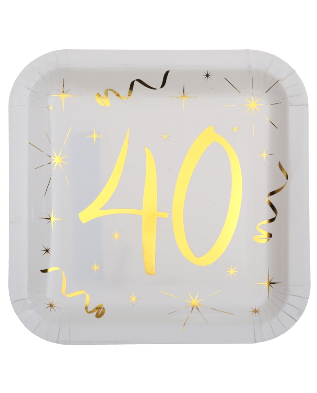Platos Cuadrado Blanco Numero 40 Oro 23X23cm Carton ***OFERTA DTO NO ACUMULABLE