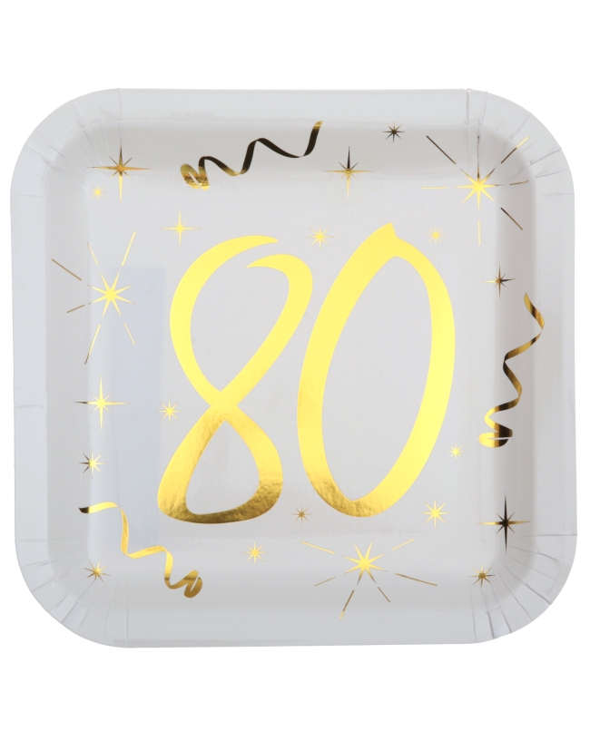 Platos Cuadrado Blanco Numero 80 Oro 23X23cm Carton ***OFERTA DTO NO ACUMULABLE