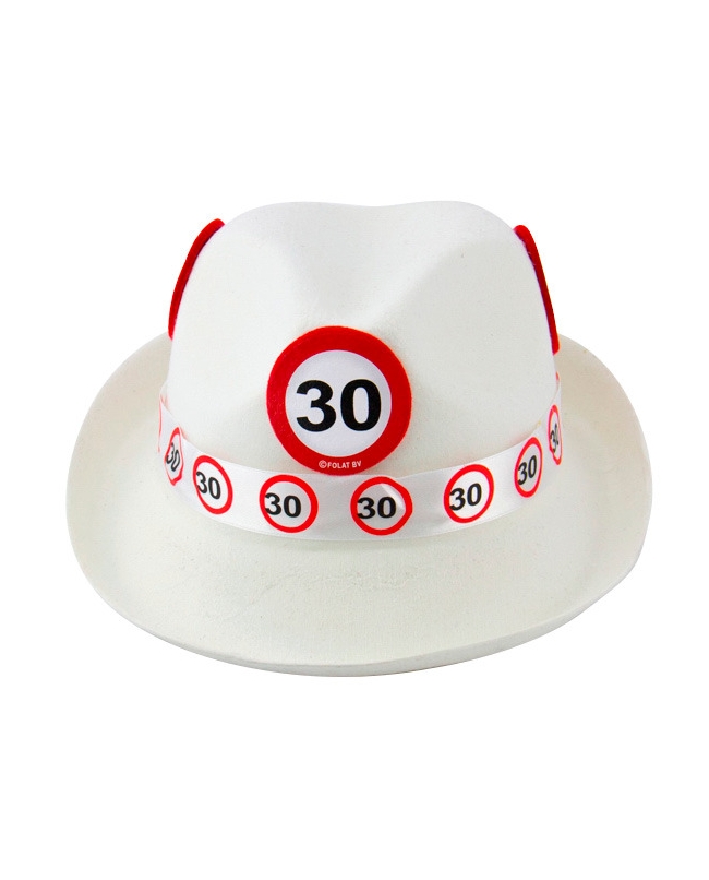 Sombrero Fieltro Blanco Señal Trafico Nº 30 Poliester
