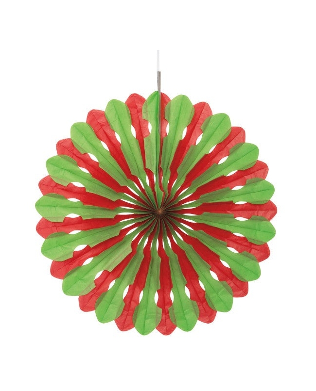 Deco Abanico Tisu Rojo Y Verde 40,6cm