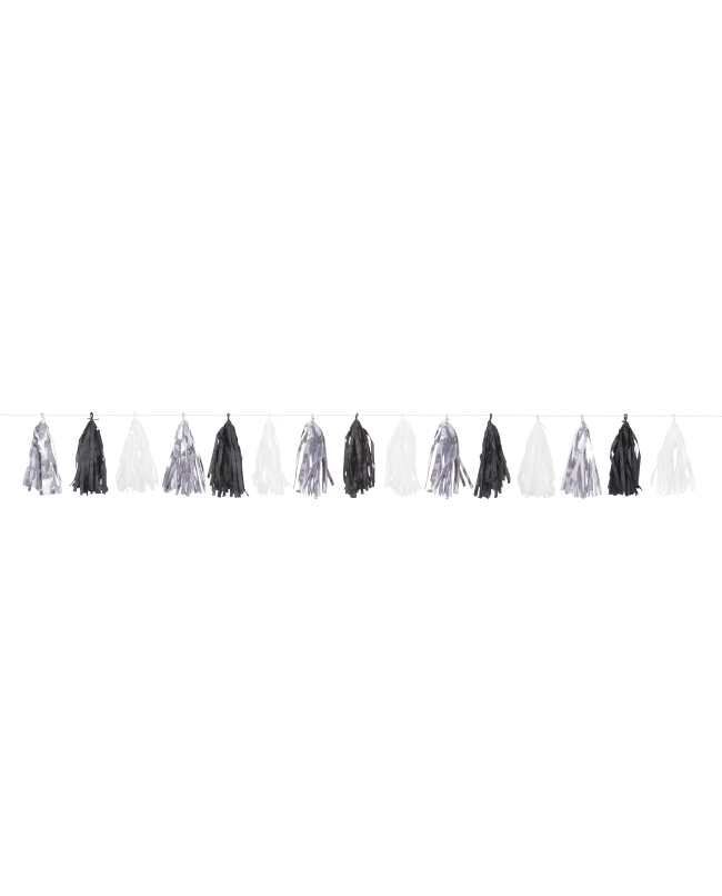 Guirnalda Flecos Plata, Negro Y Blanco 2,74m Tisu