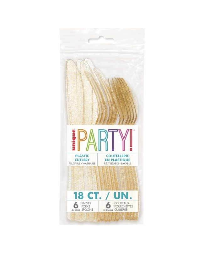 Cubiertos Plastico Oro Brillo ***OFERTA DTO NO ACUMULABLE