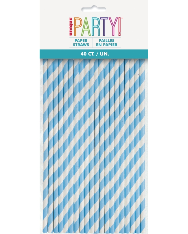 Pajitas Papel Rayas Azul Pastel