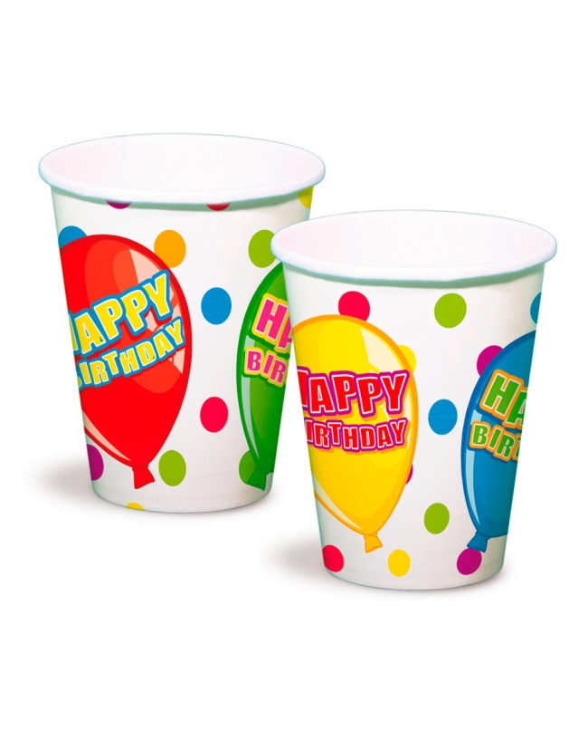Vasos 250ml Happy Bday Globos