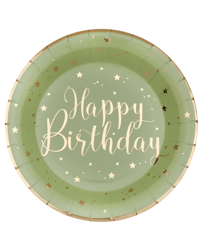 Platos Happy Bday Verde Oliva 22.5cm Carton ***OFERTA DTO NO ACUMULABLE