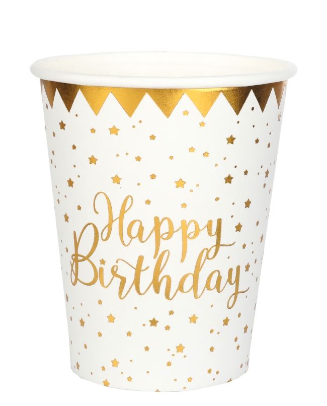 Vasos Happy Bday Blanco 7.8X9.7cm 27cl Carton ***OFERTA DTO NO ACUMULABLE