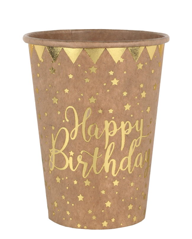 Vasos Happy Bday Kraft 7.8X9.7cm 27cl Carton ***OFERTA DTO NO ACUMULABLE
