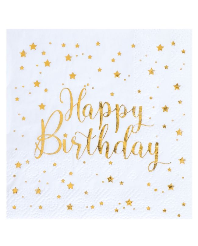 Servilletas Happy Bday Blanco 25X25cm Papel 3 Capas ***OFERTA DTO NO ACUMULABLE