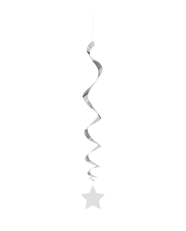 Deco Colgante Espiral Estrellas Plata 66cm