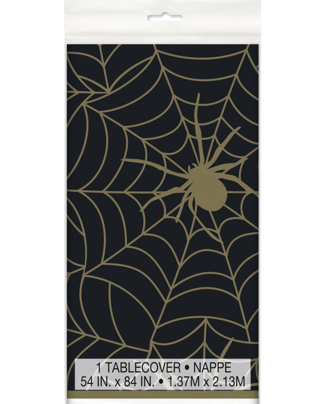 Mantel Plastico Telaraña Negro Y Oro 137 X 213cm