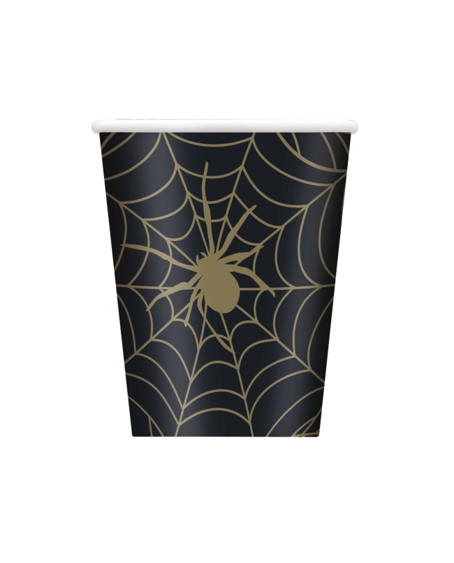 Vasos 266ml Telaraña Negro Y Oro Carton