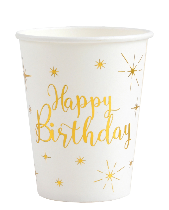 Vasos Happy Bday Blanco 7.8X9.7cm 27cl Carton ***OFERTA DTO NO ACUMULABLE