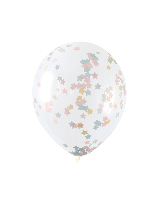 Globos Latex 40cm Transparentes Confeti Estrellas Rosa/Azul/Oro