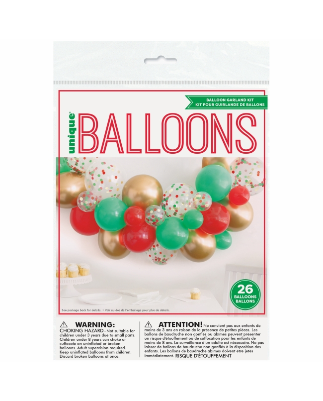 Kit Arco Globos Rojo Verde, Oro Y Confeti