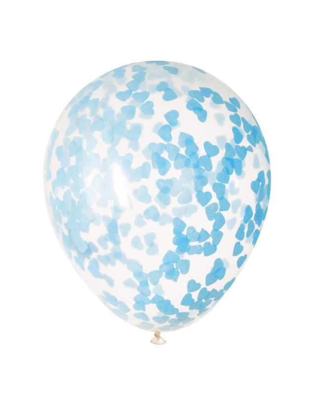 Globos Latex 40cm Transparentes Confeti Corazon Azul