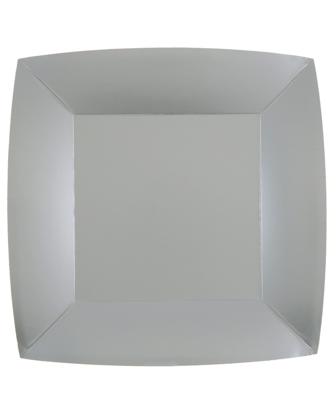 Platos cuadrado grande Plata 23x23cm fibra natural 290gr/m2 ***OFERTA DTO NO ACUMULABLE