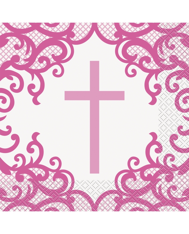 Servilletas 33X33cm Comunion Cruz Rosa
