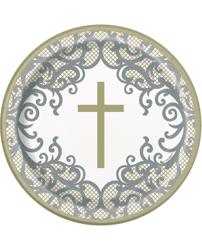 Platos 17,5cm Comunion Cruz Oro