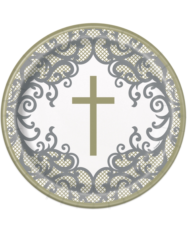Platos 22,5cm Comunion Cruz Oro