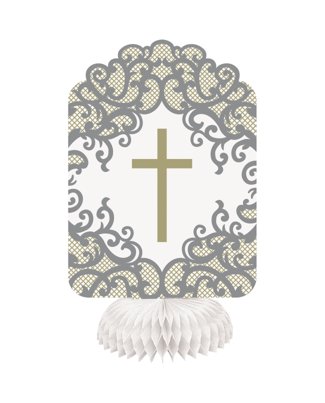 Centro Mesa Comunion Cruz Oro 20 X 32cm