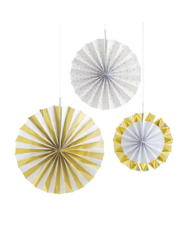 Deco Colgante Abanico Oro Y Blanco