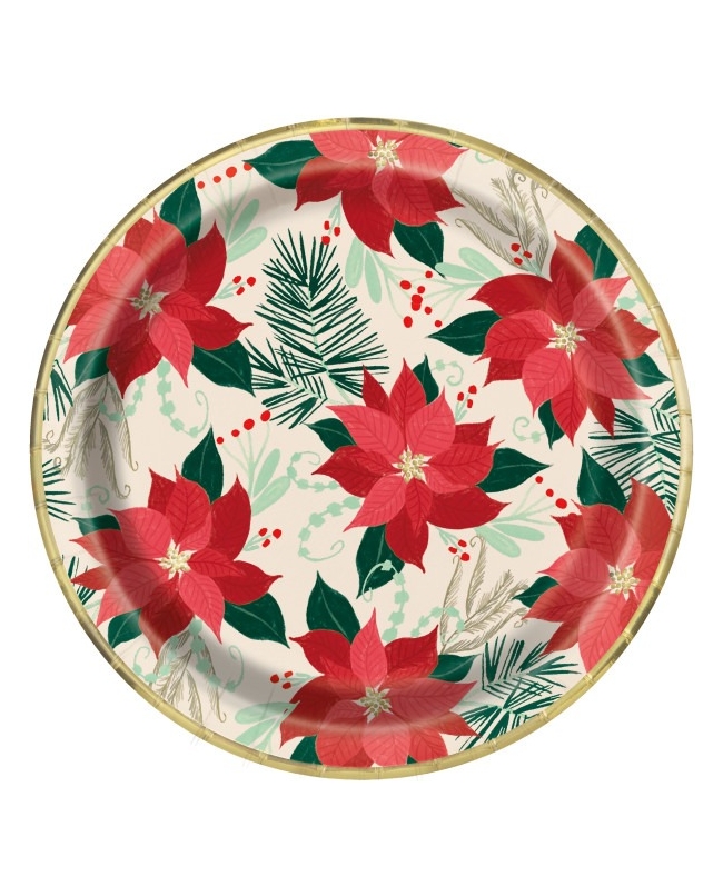 Platos 22,8cm Poinsettia Metal Carton