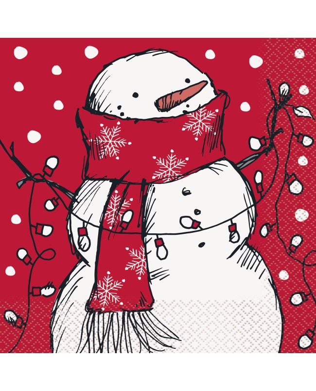 Servilletas 33X33cm Muñeco Nieve Rayas Rojas
