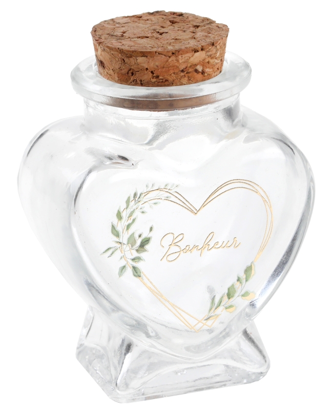 Tarro Corazon Bonheur 5.5 X 4 X 7cm Vidrio Y Corcho ***OFERTA DTO NO ACUMULABLE