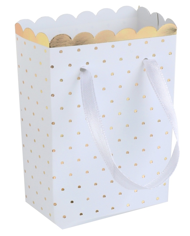 Bolsas Puntos Oro Blanco 6 X 3 X 7cm Carton Y Saten ***OFERTA DTO NO ACUMULABLE
