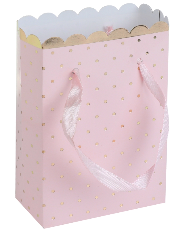 Bolsas Puntos Oro Rosa 6 X 3 X 7cm Carton Y Saten ***OFERTA DTO NO ACUMULABLE