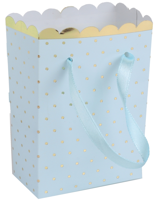 Bolsas Puntos Oro Azul Pastel 6 X 3 X 7cm Carton Y Saten ***OFERTA DTO NO ACUMULABLE