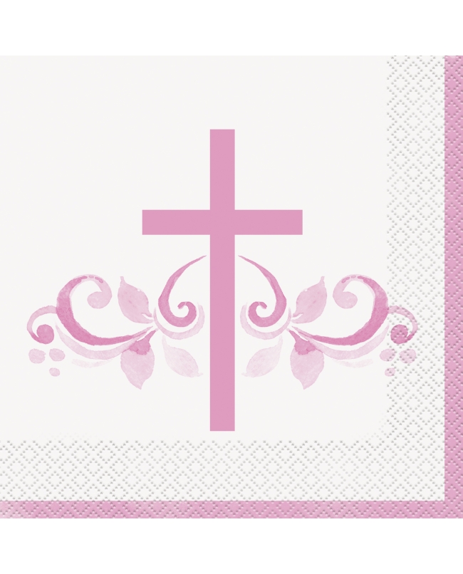 Servilletas 33X33cm Comunion Cruz Rosa