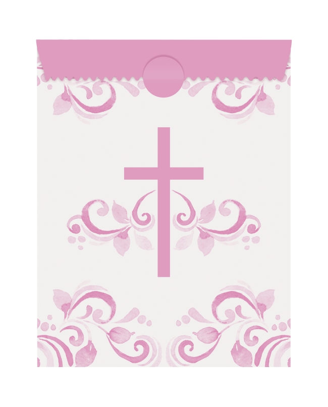 Bolsas Papel Comunion Cruz Rosa 28 X 12,7cm
