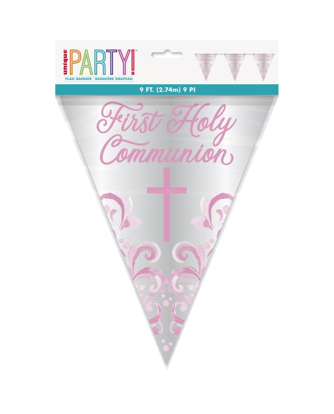 Banderin Comunion Cruz Rosa 274cm