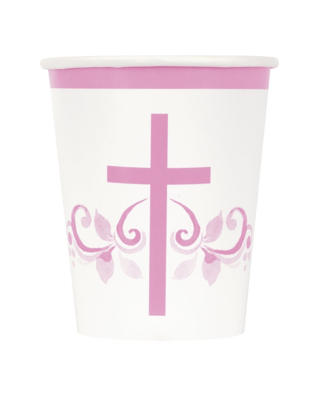 Vasos Papel 266ml Comunion Cruz Rosa