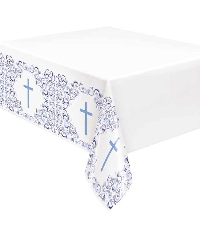 Mantel Plastico Comunion Cruz Azul 1,37 X 2,13m