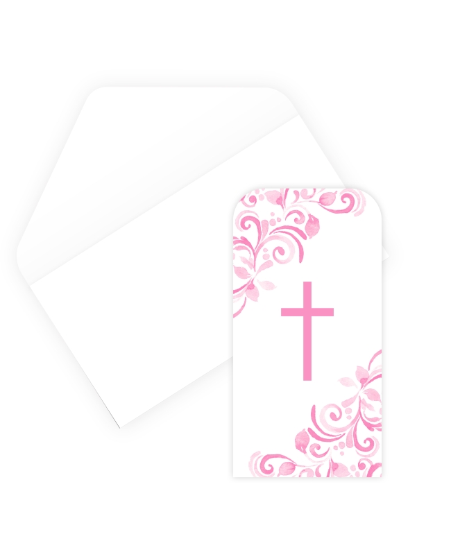 Tarjeta Comunion Cruz Rosa Para Dinero Y Sobre